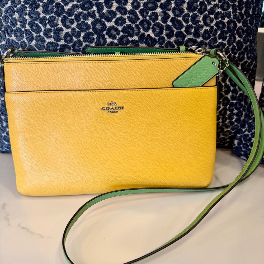 Coach Yellow and Green Pebbled Leather Crossbody